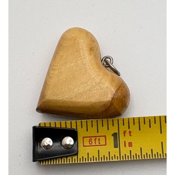 Vintage Natural Wood Heart Shaped Pendant Wood Block Design - Picture 3 of 6
